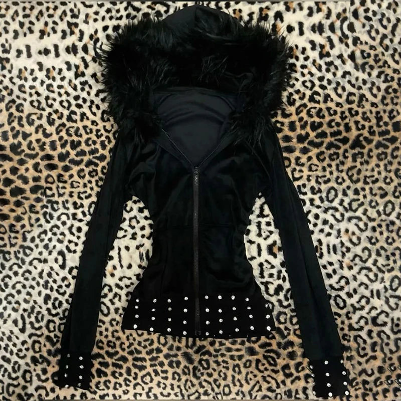 Black Faux Fur Hooded Coat
