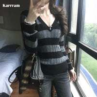 Striped V-Neck Knit Sweater