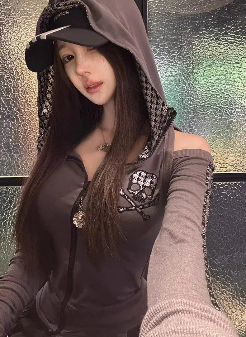 Skull Print Zip-Up Hoodie