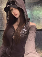 Skull Print Zip-Up Hoodie