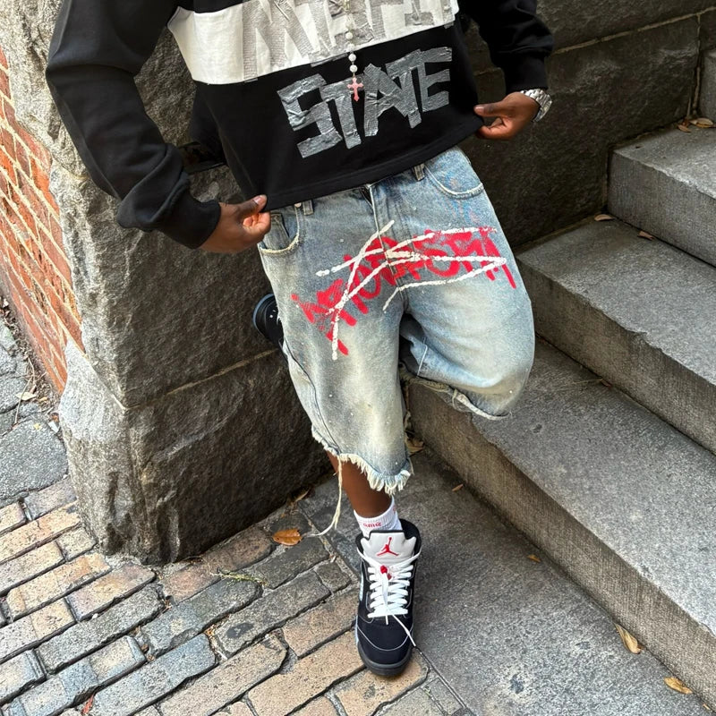 Graffiti Print Denim Shorts