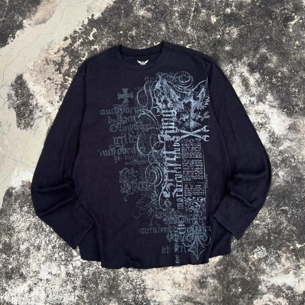 Black Skull Print Long Sleeve Tee