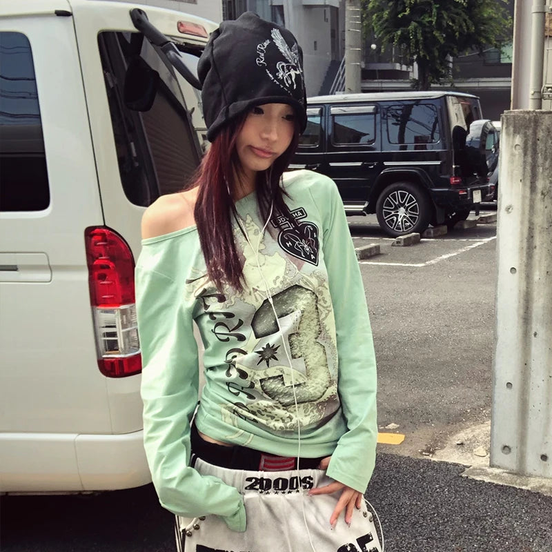 Graphic Print Long Sleeve Top
